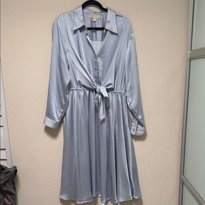 Michael Kors Light Blue Striped Long Sleeve Dress